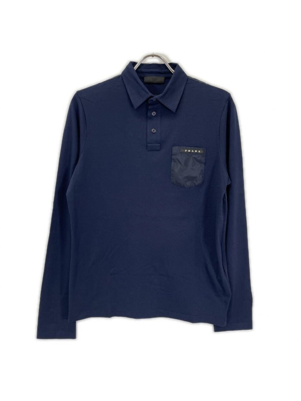 Prada Navy Rubber Logo Hybrid Long Sleeve Polo